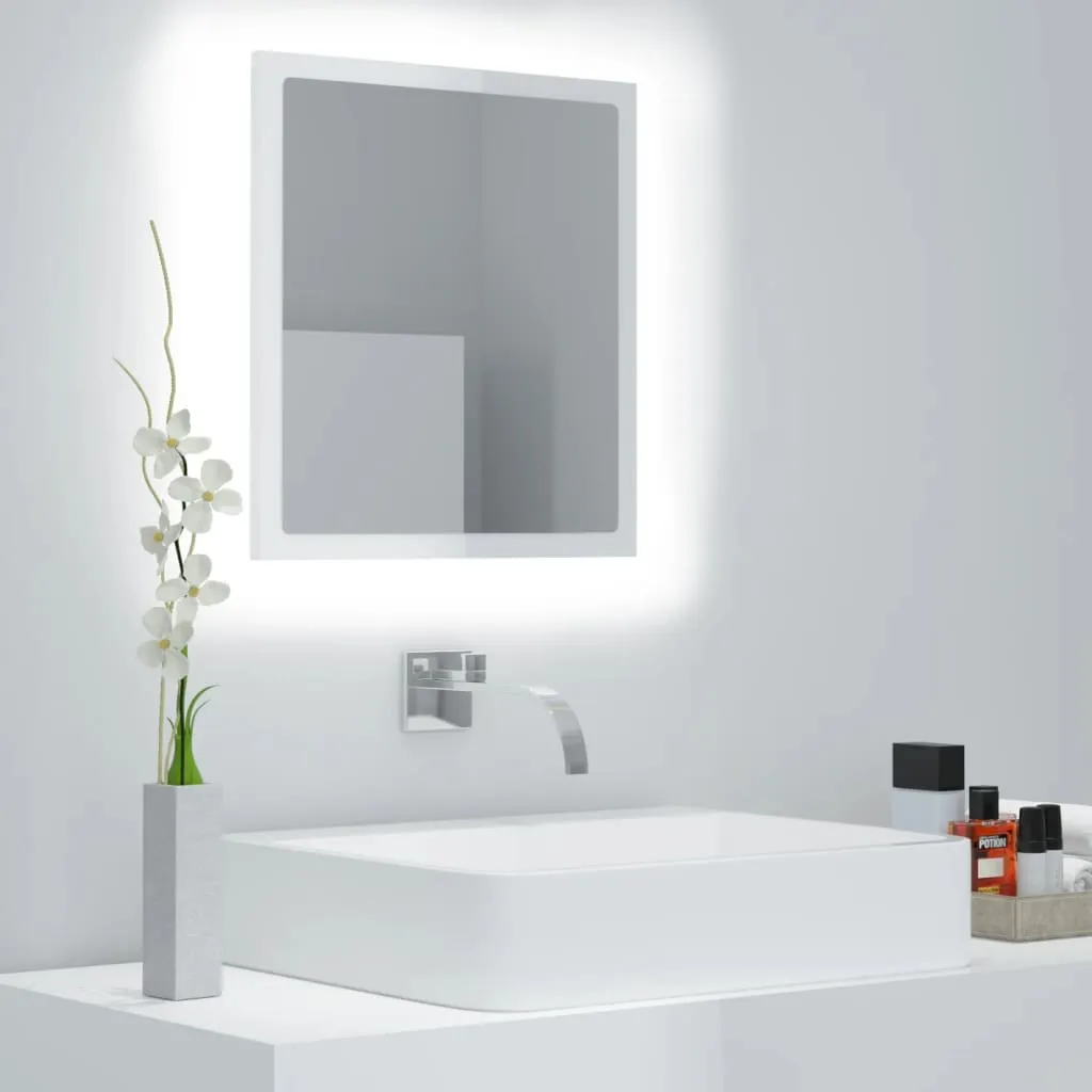 vidaXL Specchio da Bagno LED Bianco Lucido 40x8,5x37 cm in Acrilico