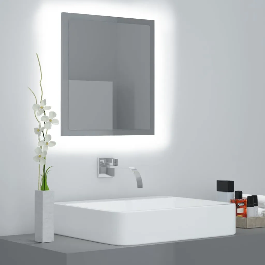 vidaXL Specchio da Bagno LED Grigio Lucido 40x8,5x37 cm in Acrilico