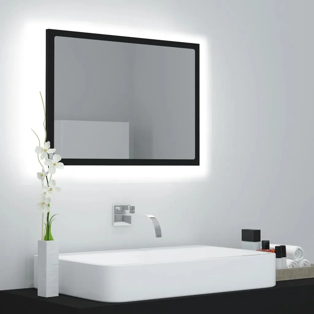 vidaXL Specchio da Bagno a LED Nero 60x8,5x37 cm in Acrilico