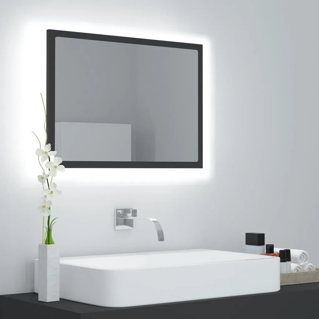 vidaXL Specchio da Bagno a LED Grigio 60x8,5x37 cm in Acrilico