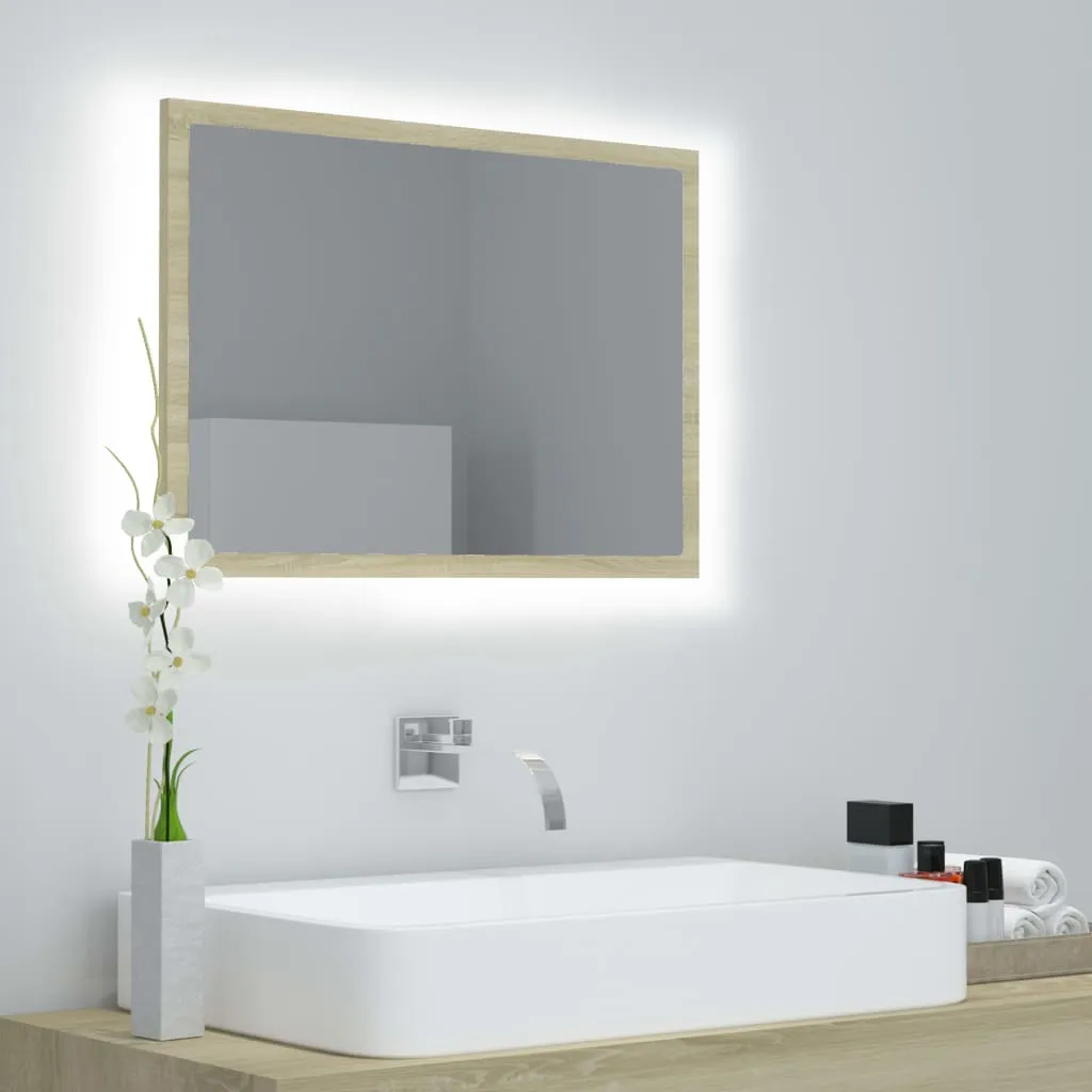 vidaXL Specchio da Bagno LED Rovere Sonoma 60x8,5x37 cm in Acrilico