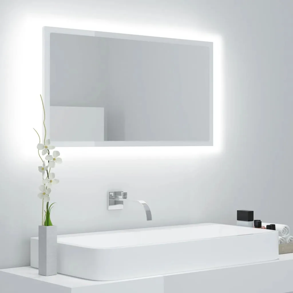 vidaXL Specchio da Bagno LED Bianco Lucido 80x8,5x37 cm in Acrilico