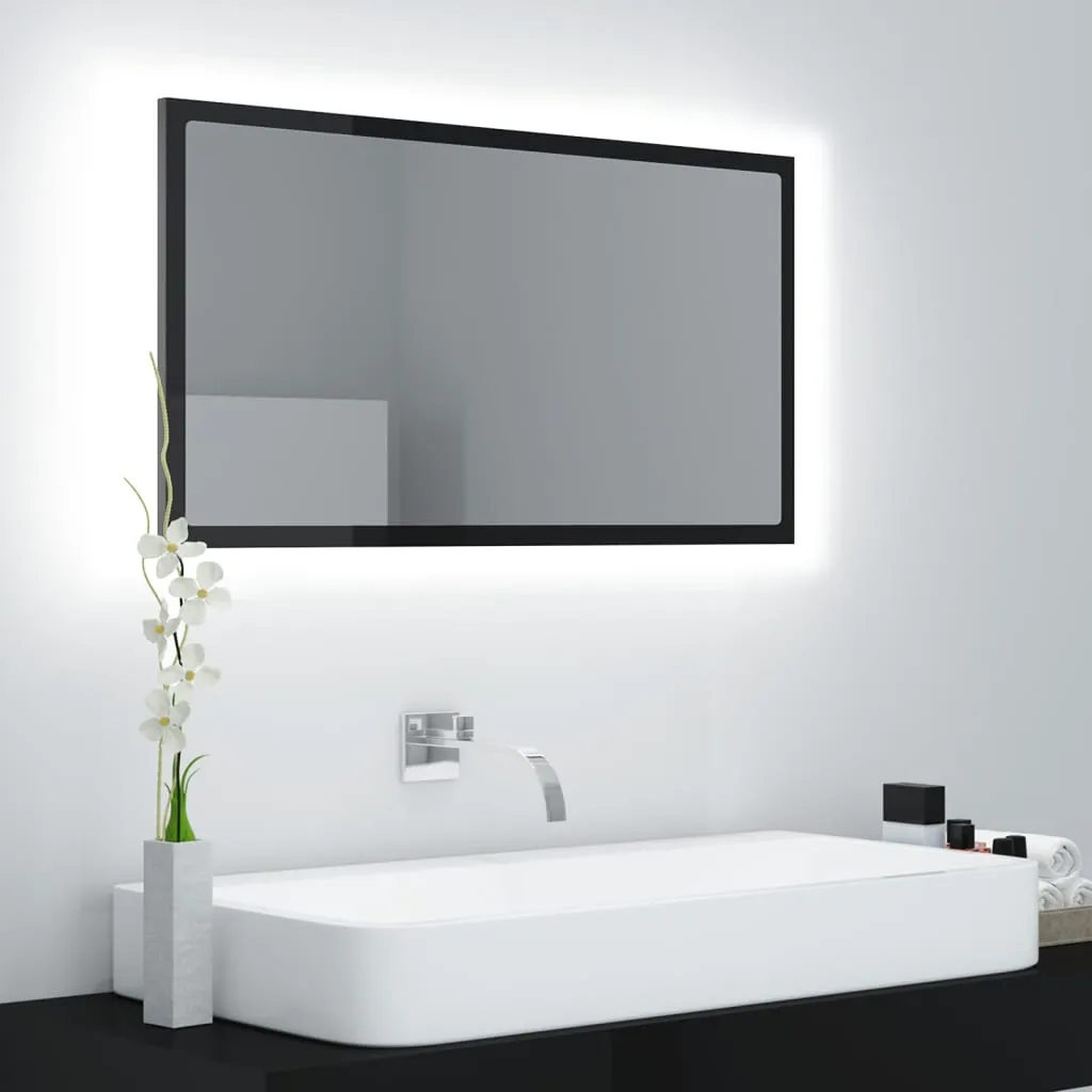 vidaXL Specchio da Bagno LED Nero Lucido 80x8,5x37 cm in Acrilico