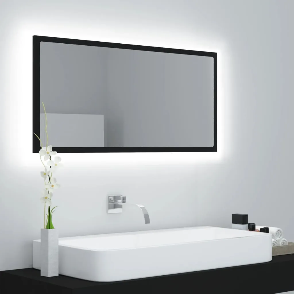 vidaXL Specchio da Bagno a LED Nero 90x8,5x37 cm in Acrilico