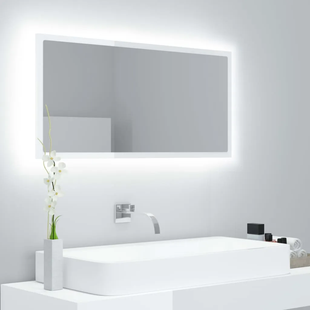 vidaXL Specchio da Bagno LED Bianco Lucido 90x8,5x37 cm in Acrilico