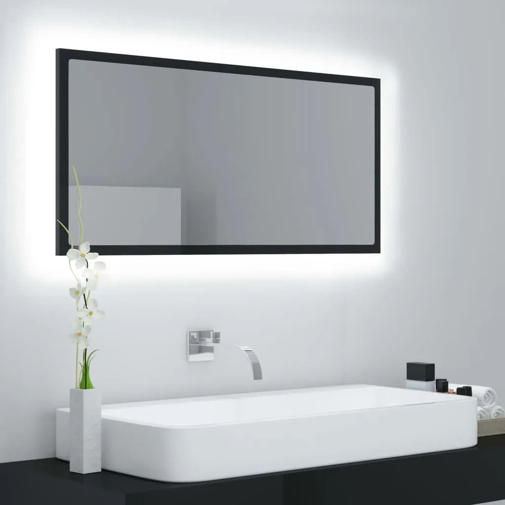 vidaXL Specchio da Bagno LED Nero Lucido 90x8,5x37 cm in Acrilico