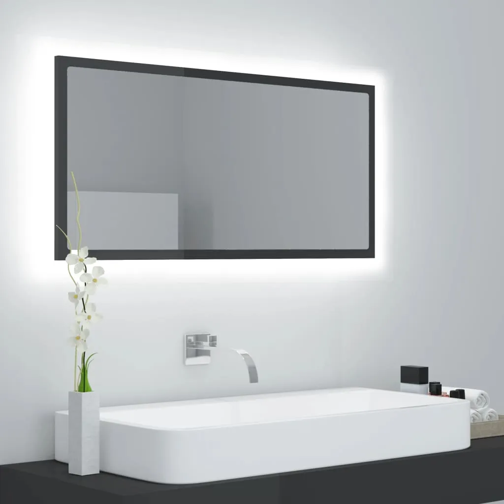 vidaXL Specchio da Bagno LED Grigio Lucido 90x8,5x37 cm in Acrilico