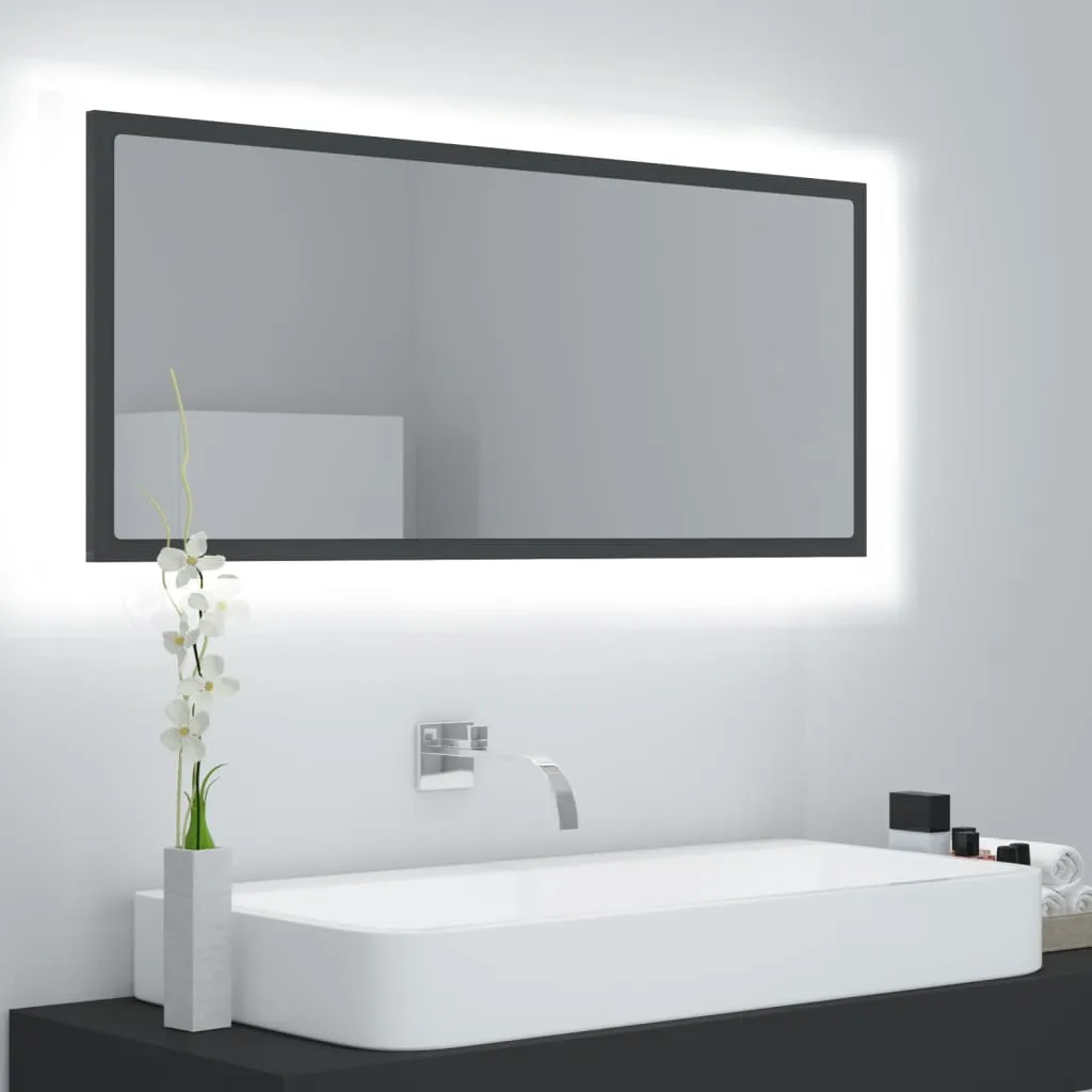 vidaXL Specchio da Bagno a LED Grigio 100x8,5x37 cm in Acrilico