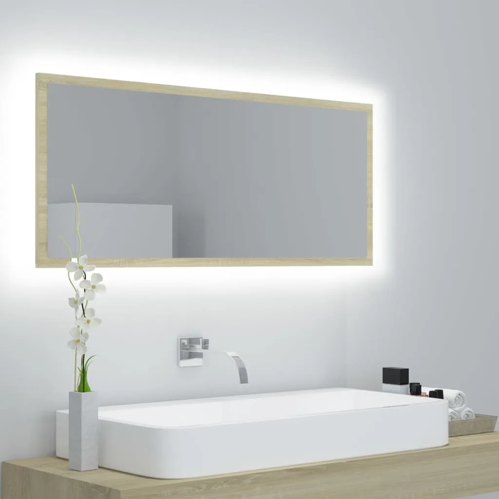 vidaXL Specchio da Bagno LED Rovere Sonoma 100x8,5x37 cm in Acrilico