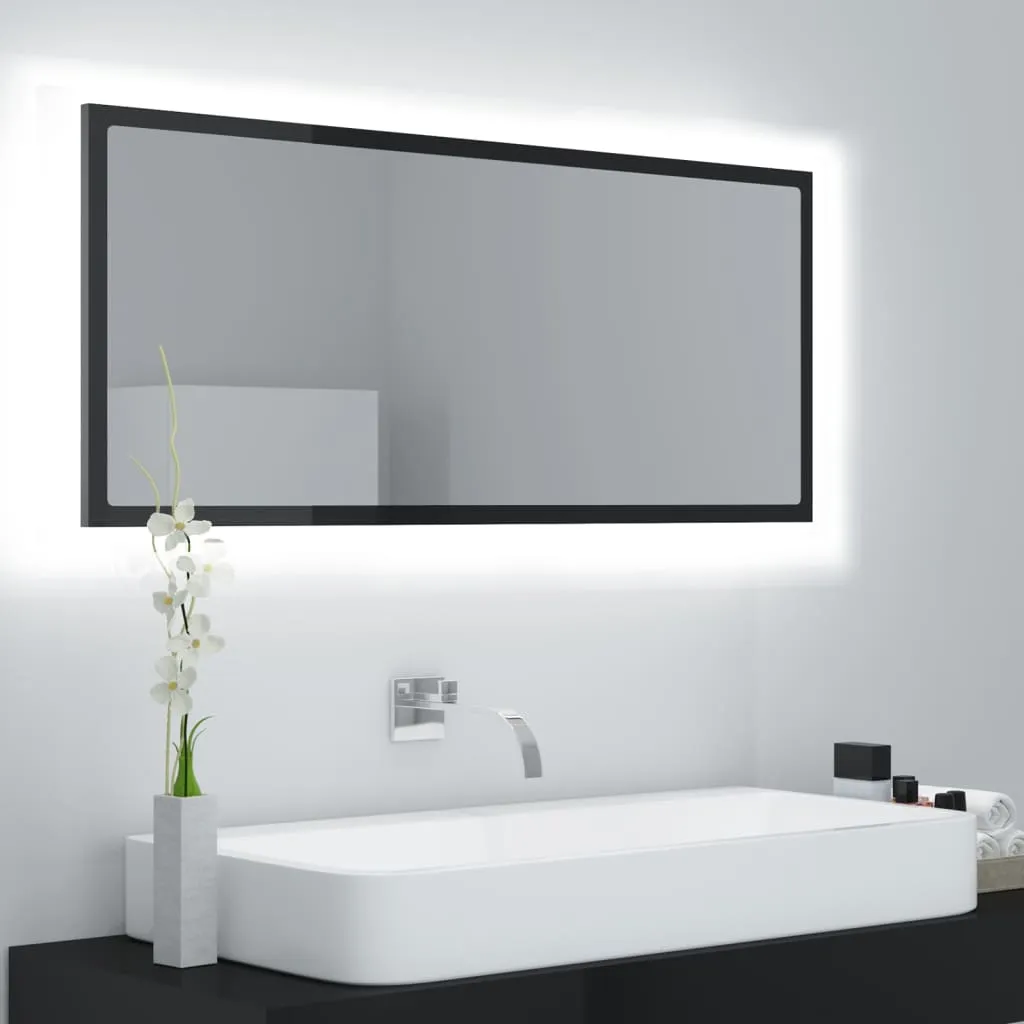 vidaXL Specchio da Bagno LED Nero Lucido 100x8,5x37 cm in Acrilico