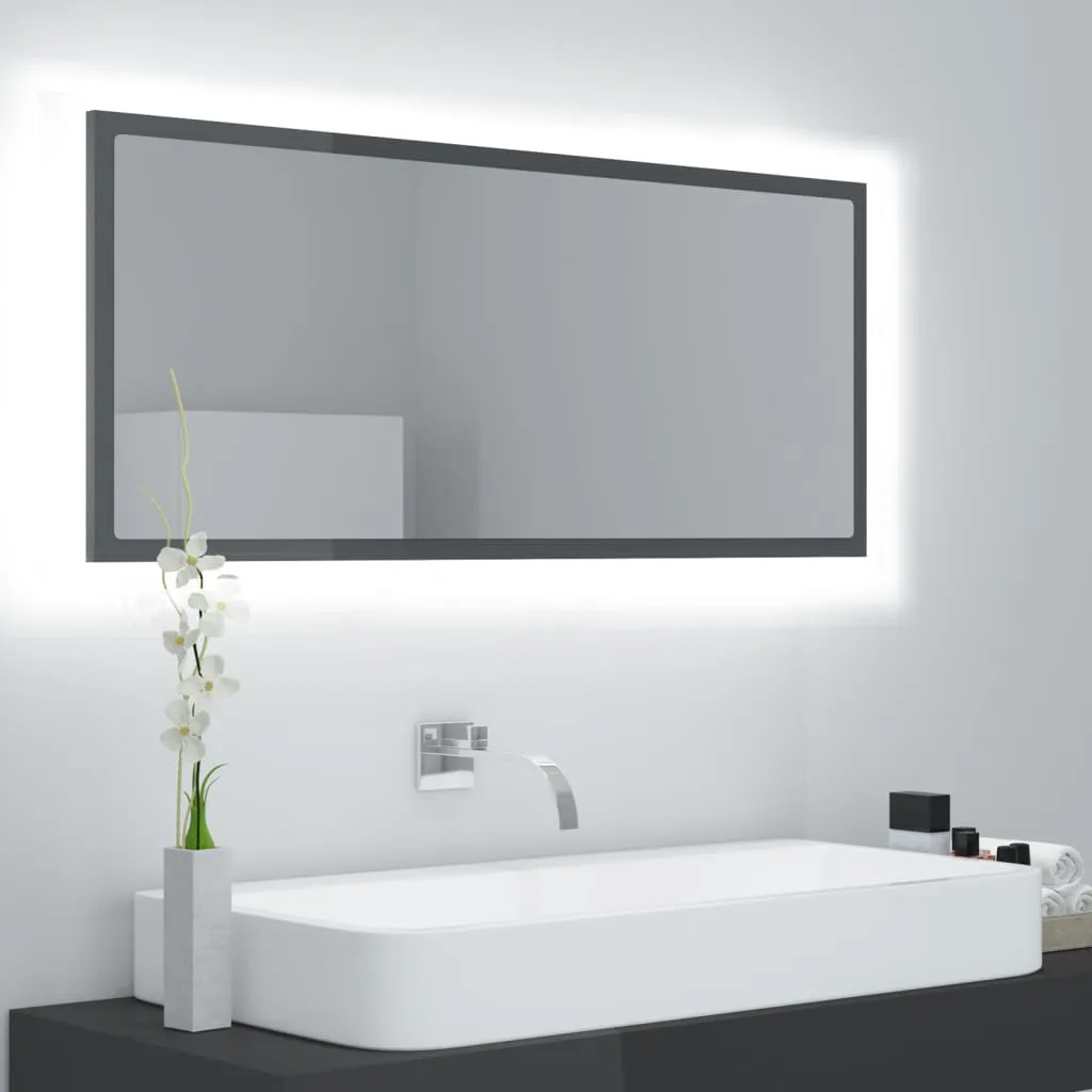 vidaXL Specchio da Bagno LED Grigio Lucido 100x8,5x37 cm in Acrilico