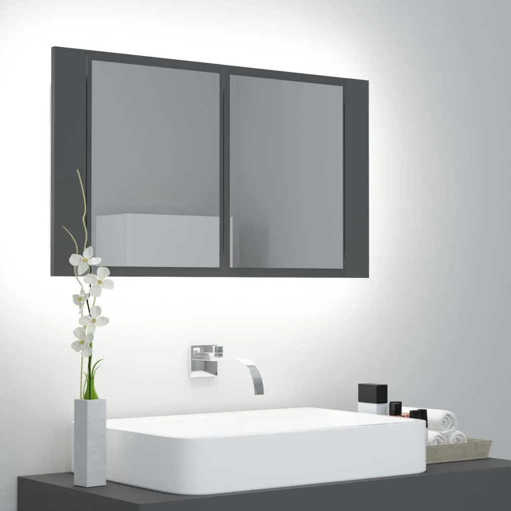 vidaXL Armadietto a Specchio con Luci LED Grigio 80x12x45 in Acrilico