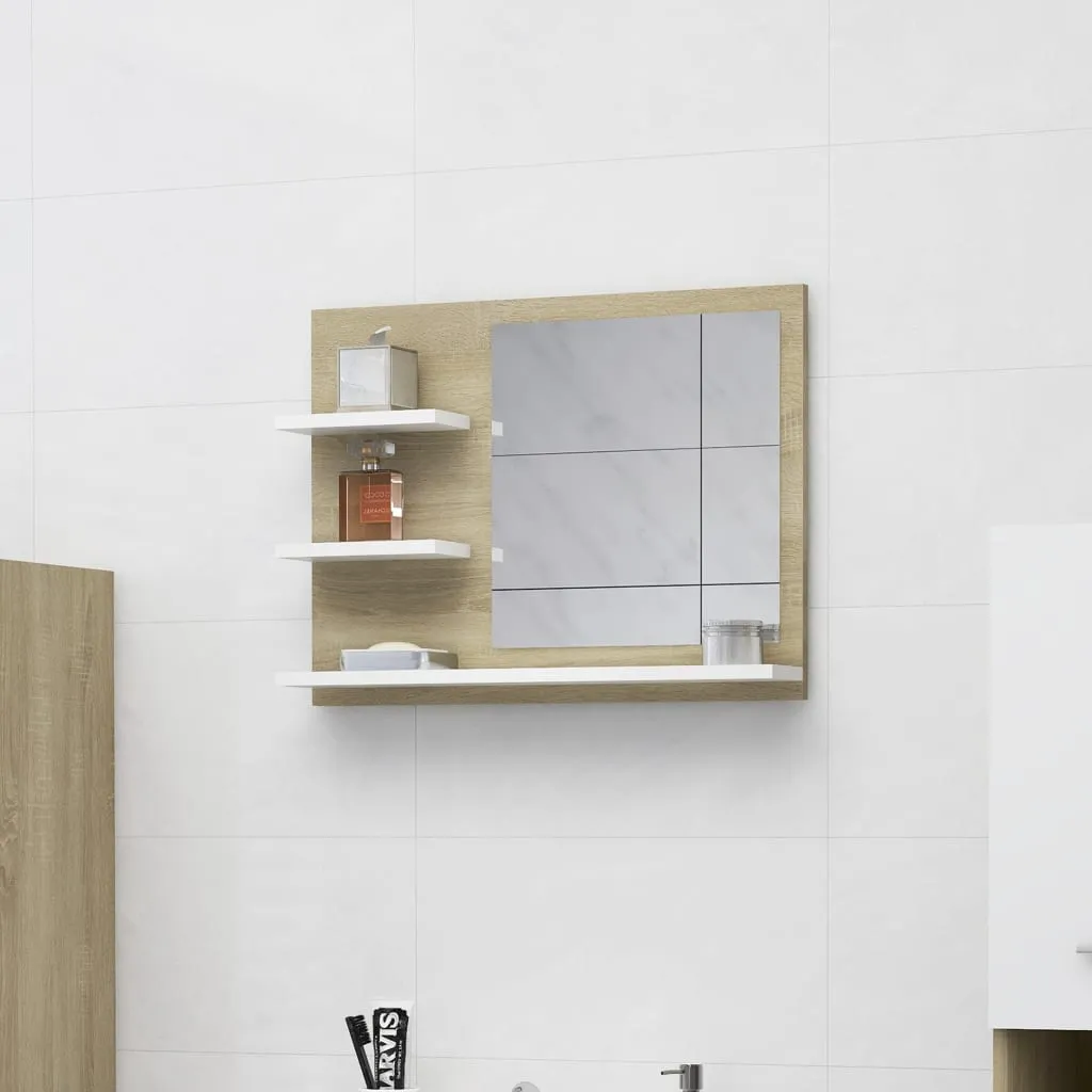 vidaXL Specchio Bagno Bianco e Rovere Sonoma 60x10,5x45 cm Multistrato