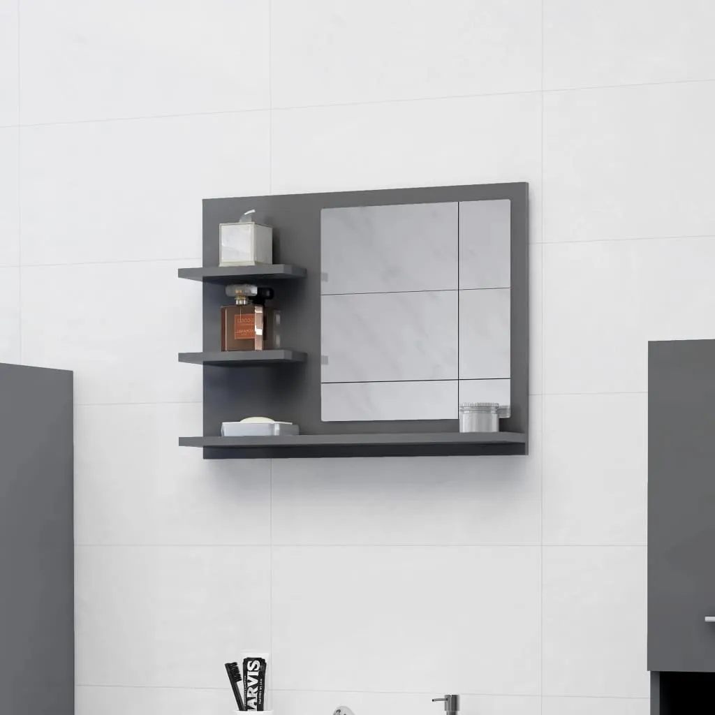 vidaXL Specchio da Bagno Grigio Lucido 60x10,5x45 cm Legno Multistrato