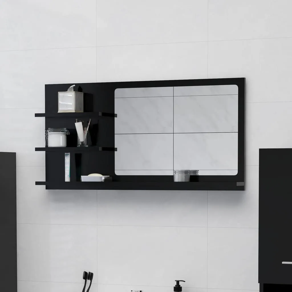 vidaXL Specchio da Bagno Nero 90x10,5x45 cm in Legno Multistrato