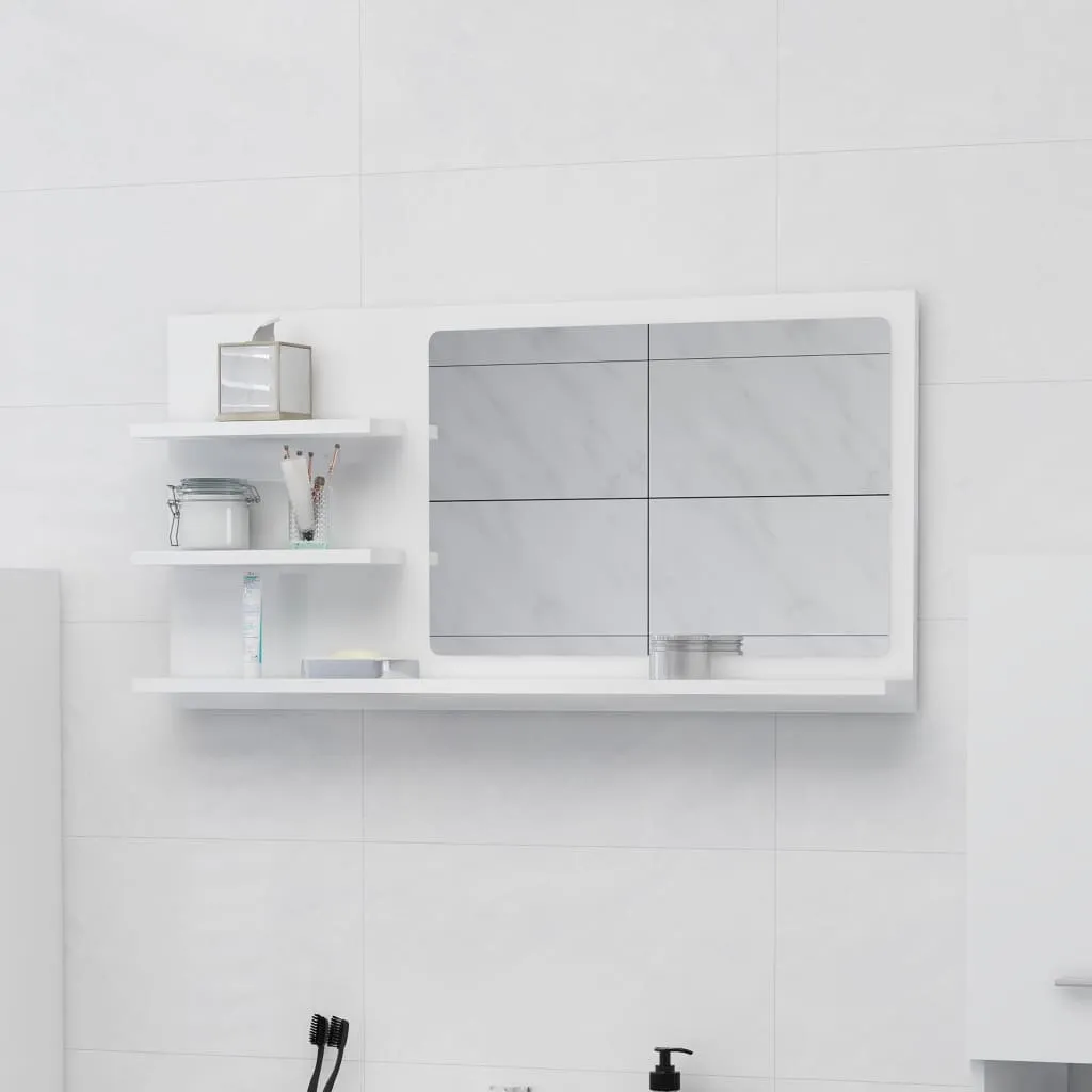 vidaXL Specchio da Bagno Bianco Lucido 90x10,5x45 cm Legno Multistrato