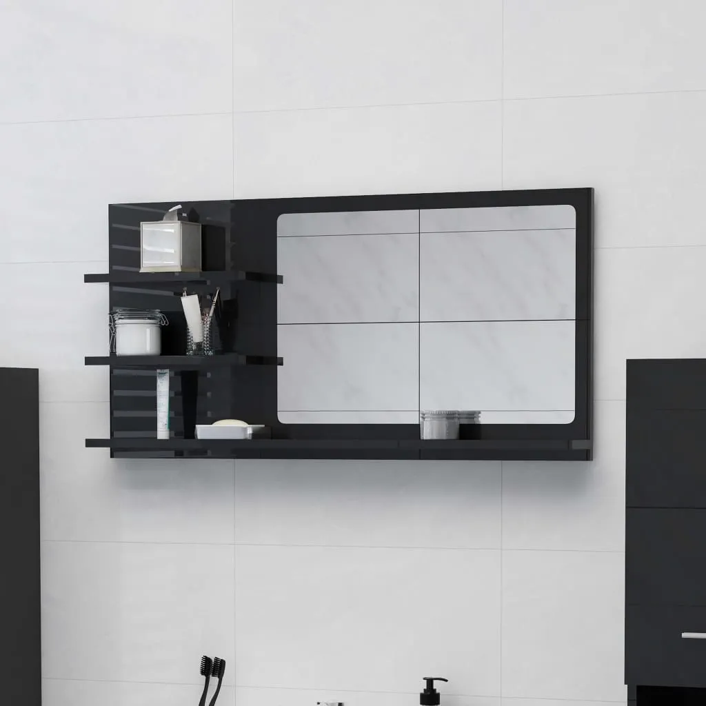 vidaXL Specchio da Bagno Nero Lucido 90x10,5x45 cm Legno Multistrato