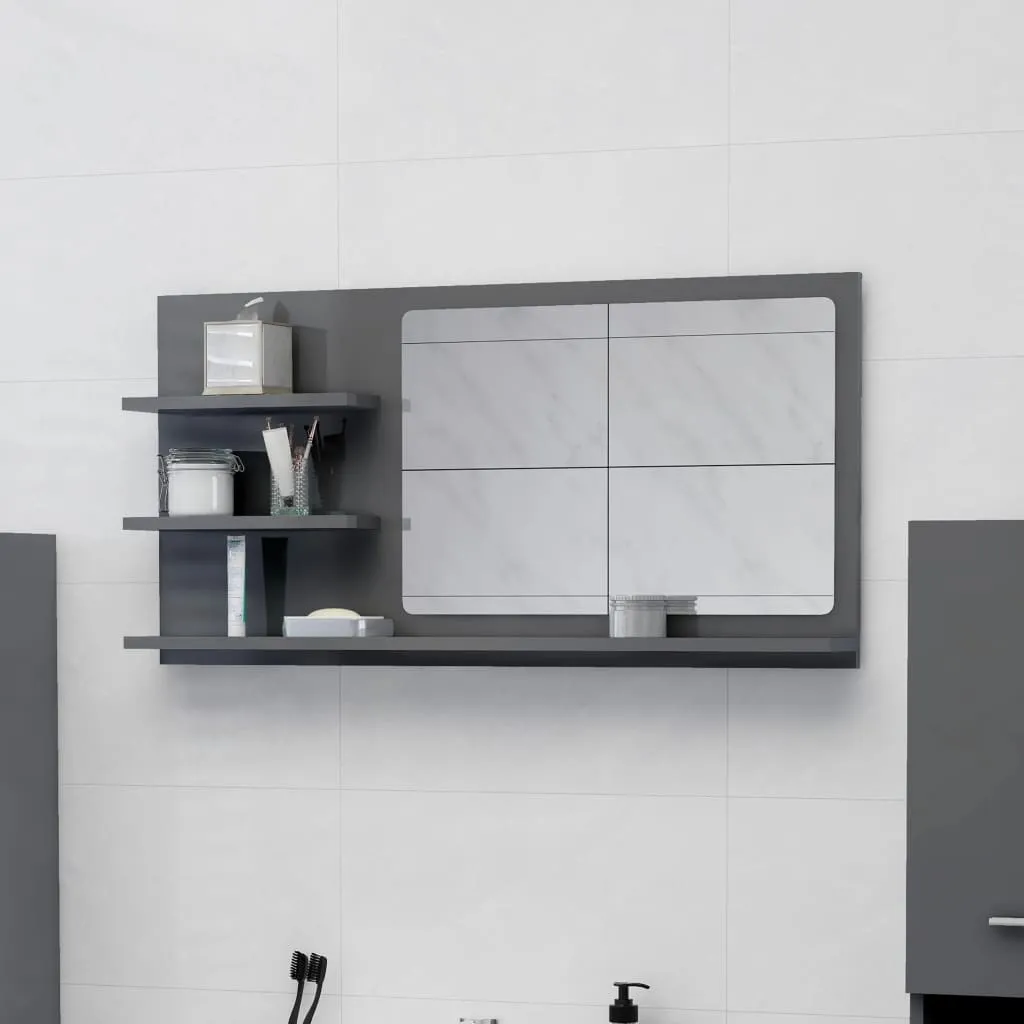 vidaXL Specchio da Bagno Grigio Lucido 90x10,5x45 cm Legno Multistrato