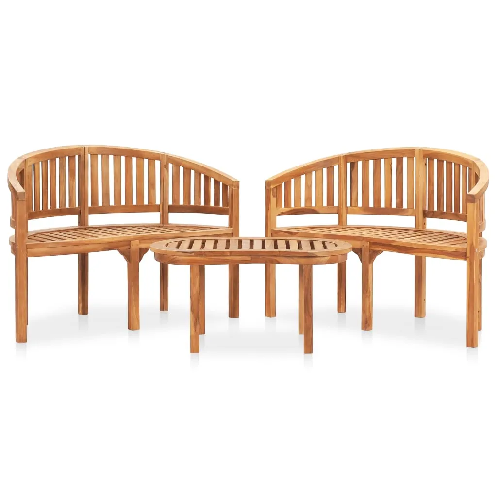 vidaXL Set Salotto da Giardino 3 pz Design Curvo in Massello di Teak