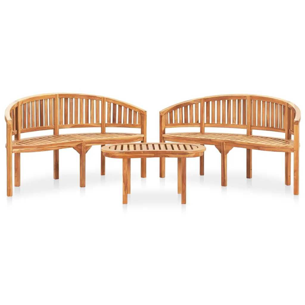 vidaXL Set Salotto da Giardino 3 pz Design Curvo in Massello di Teak