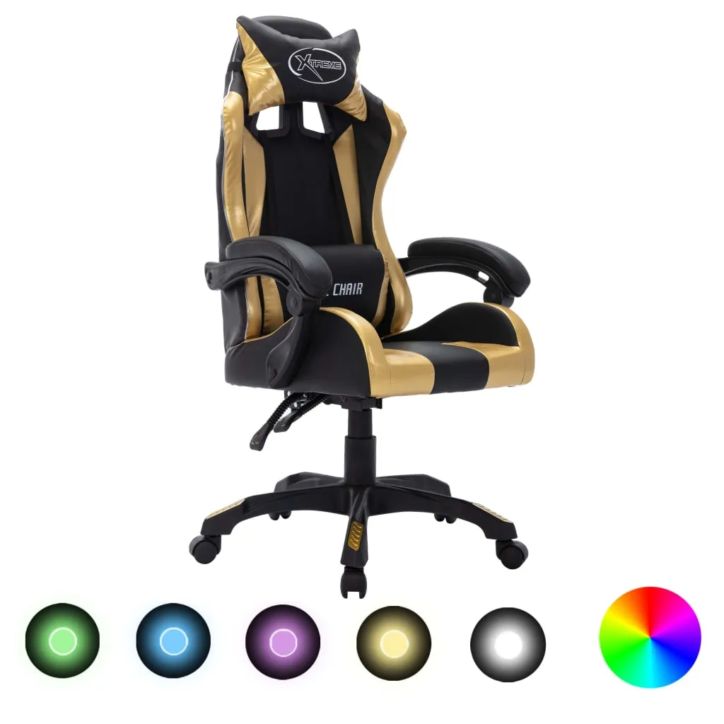 vidaXL Sedia da Gaming con Luci a LED RGB Oro e Nera in Similpelle