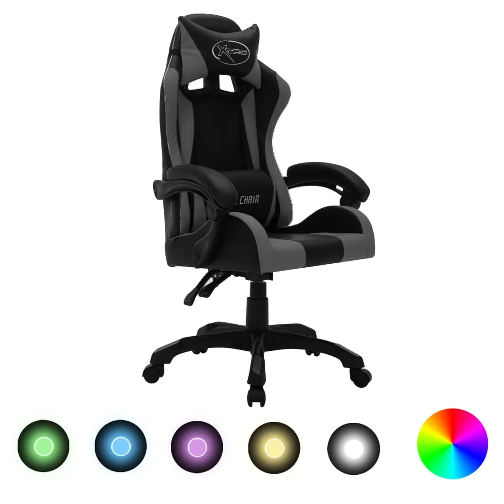 vidaXL Sedia da Gaming con Luci a LED RGB Grigia e Nera in Similpelle