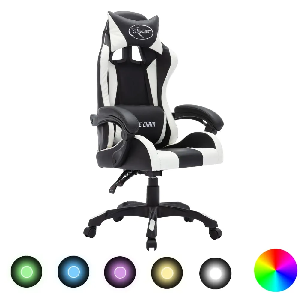 vidaXL Sedia da Gaming con Luci a LED RGB Bianca e Nera in Similpelle