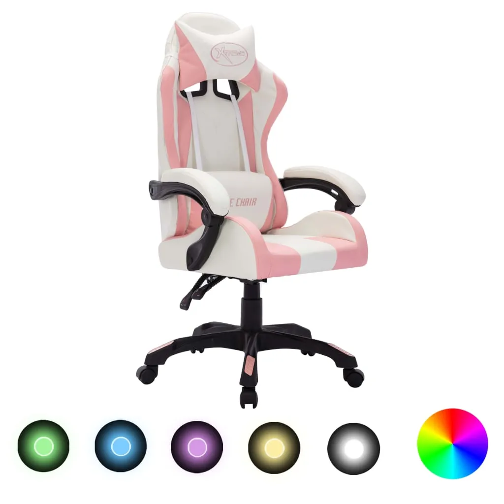 vidaXL Sedia da Gaming con Luci a LED RGB Rosa e Nera in Similpelle