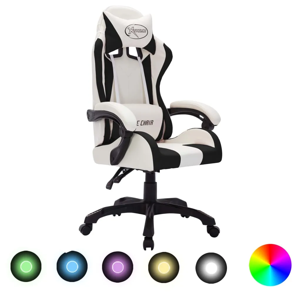 vidaXL Sedia da Gaming con Luci a LED RGB Bianca e Nera in Similpelle