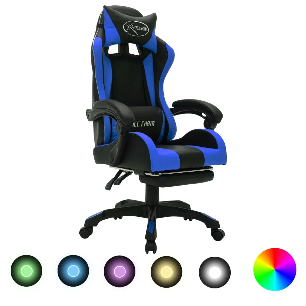 vidaXL Sedia da Gaming con Luci a LED RGB Blu e Nera in Similpelle