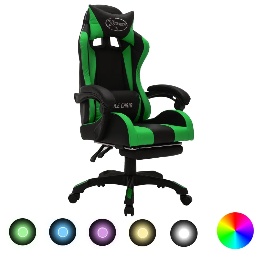 vidaXL Sedia da Gaming con Luci a LED RGB Verde e Nera in Similpelle