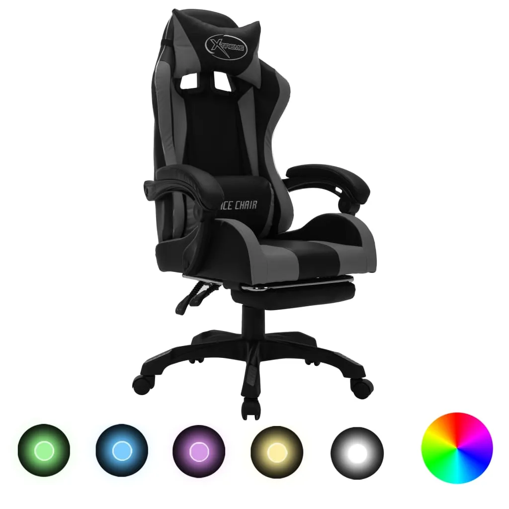 vidaXL Sedia da Gaming con Luci a LED RGB Grigia e Nera in Similpelle