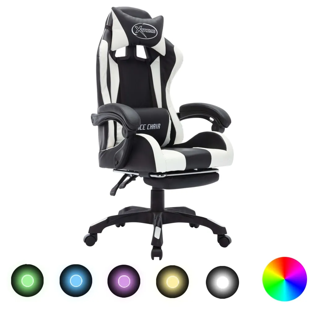 vidaXL Sedia da Gaming con Luci a LED RGB Bianca e Nera in Similpelle