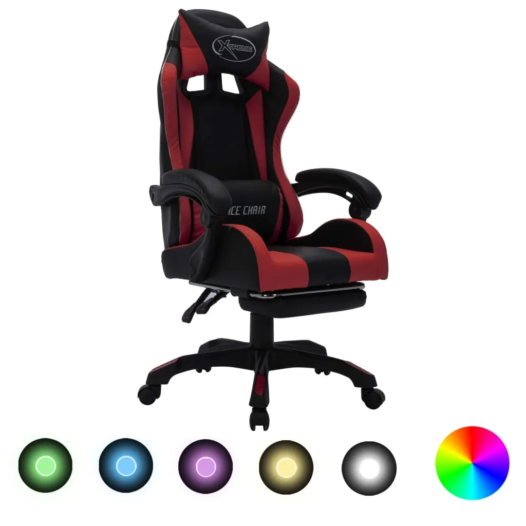 vidaXL Sedia da Gaming con Luci a LED RGB Rosso Vino e Nera Similpelle