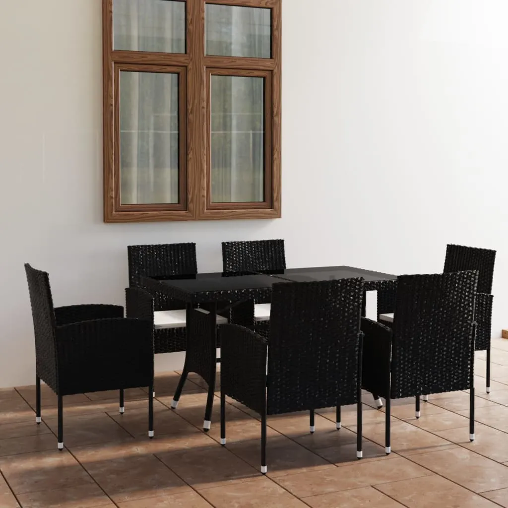 vidaXL Set Mobili da Pranzo per Giardino 7 pz in Polyrattan Nero