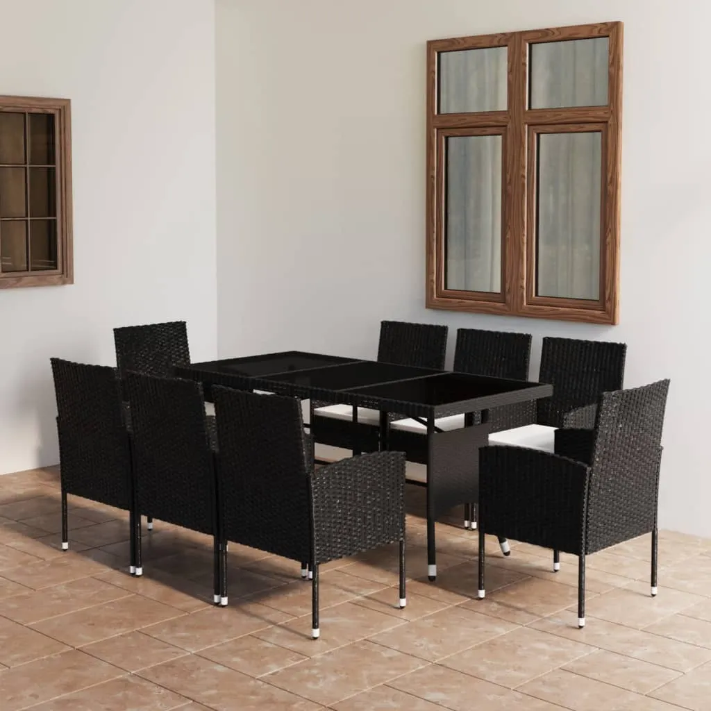 vidaXL Set Mobili da Pranzo per Giardino 9 pz in Polyrattan Nero