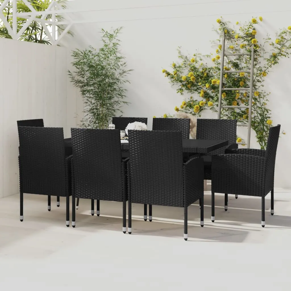 vidaXL Set Mobili da Pranzo per Giardino 9 pz in Polyrattan Nero