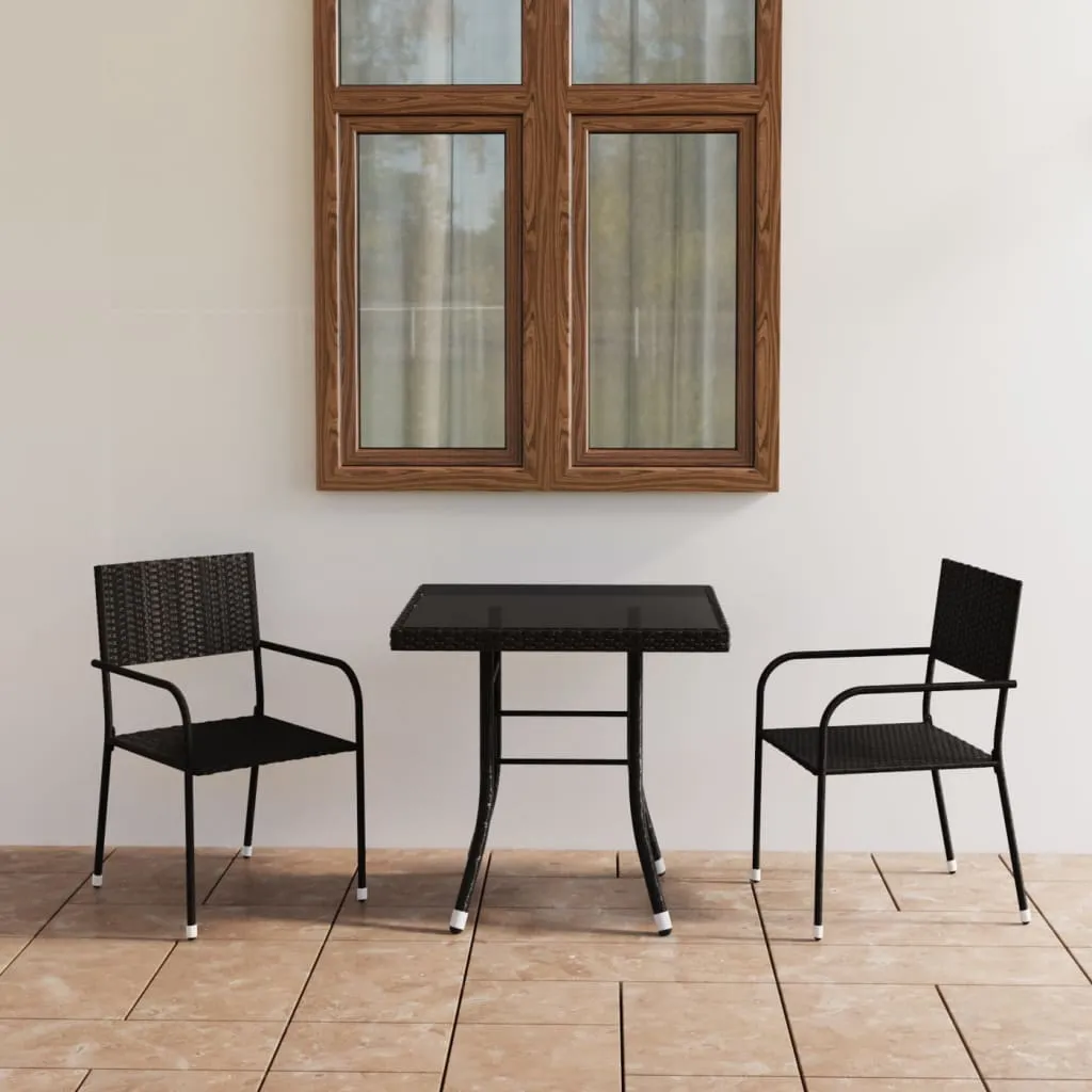 vidaXL Set da Pranzo da Giardino 3 pz in Polyrattan Nero