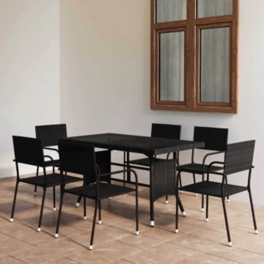 vidaXL Set da Pranzo da Giardino 7 pz in Polyrattan Nero