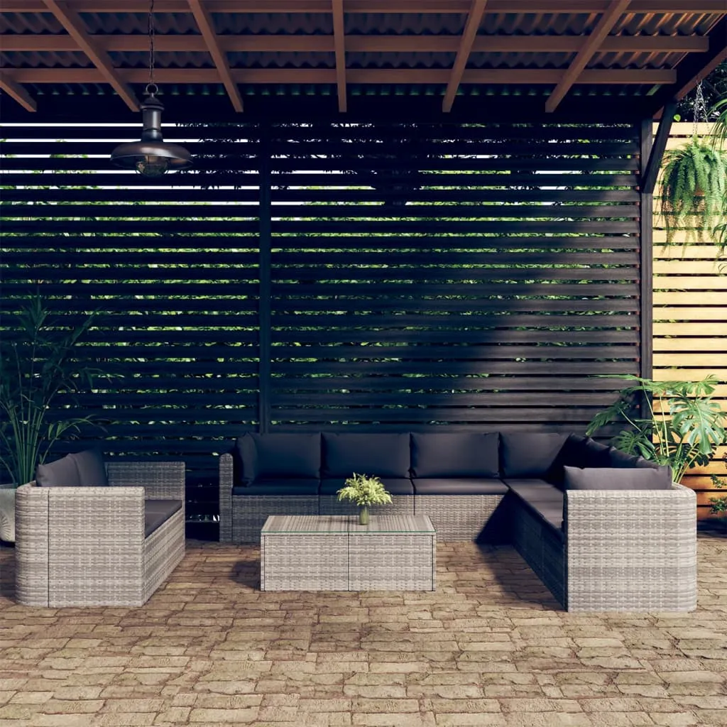 vidaXL Set Divani da Giardino 10 pz con Cuscini in Polyrattan Grigio