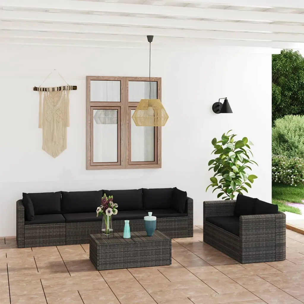 vidaXL Set Divani da Giardino 7 pz con Cuscini in Polyrattan Grigio