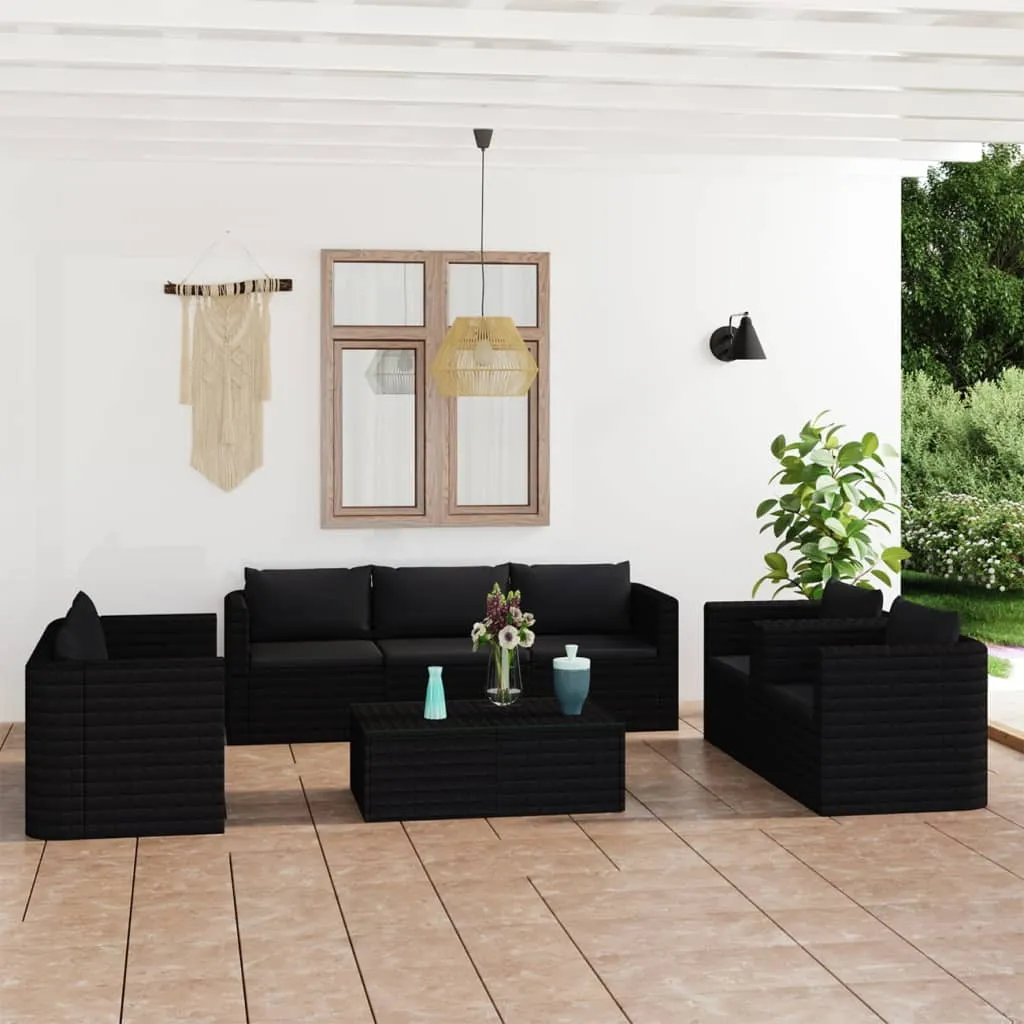 vidaXL Set Divani da Giardino 9 pz con Cuscini in Polyrattan Nero