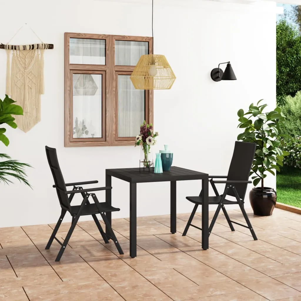 vidaXL Set da Pranzo da Giardino 3 pz Nero