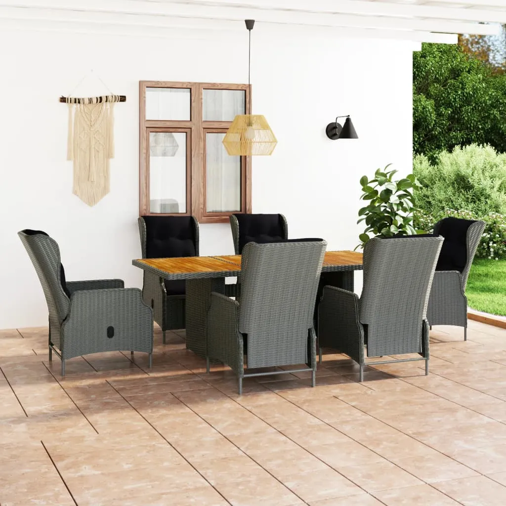 vidaXL Set Pranzo da Giardino 7pz con Cuscini Polyrattan Grigio Chiaro