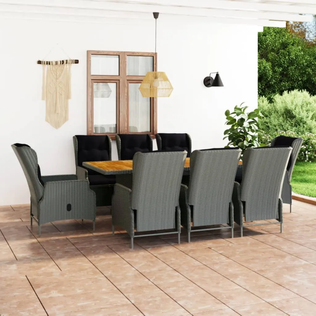 vidaXL Set Pranzo da Giardino 9pz con Cuscini Polyrattan Grigio Chiaro