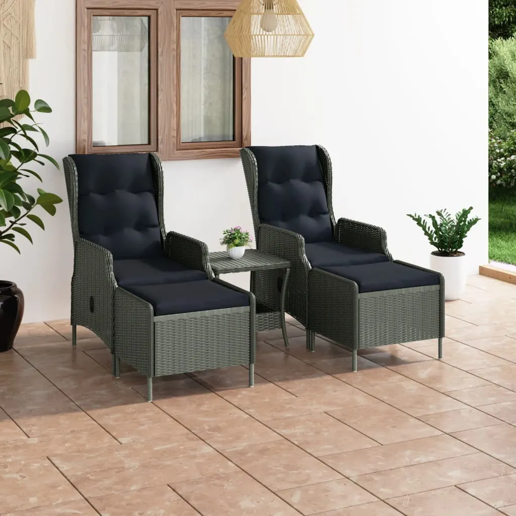 vidaXL Set Divani da Giardino 3pz con Cuscini Polyrattan Grigio Chiaro