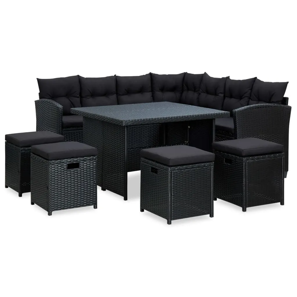 vidaXL Set Divani da Giardino 6 pz con Cuscini in Polyrattan Nero