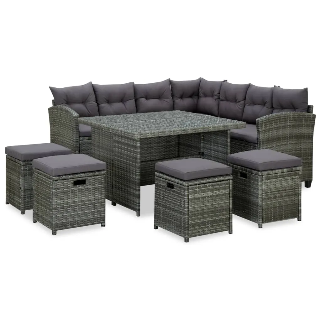 vidaXL Set Divani da Giardino 6 pz con Cuscini in Polyrattan Grigio