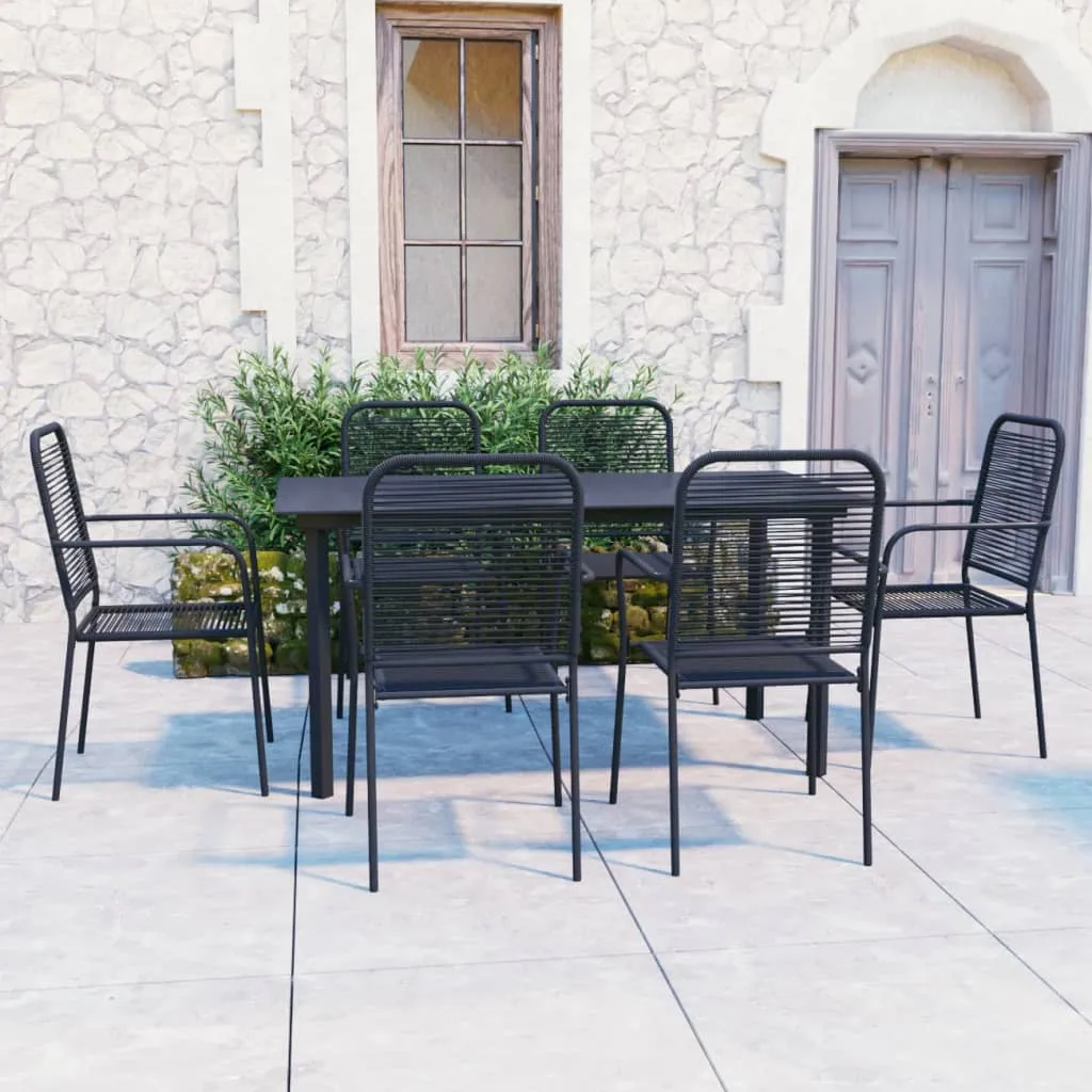 vidaXL Set da Pranzo da Giardino 7 pz Nero in Vetro e Acciaio