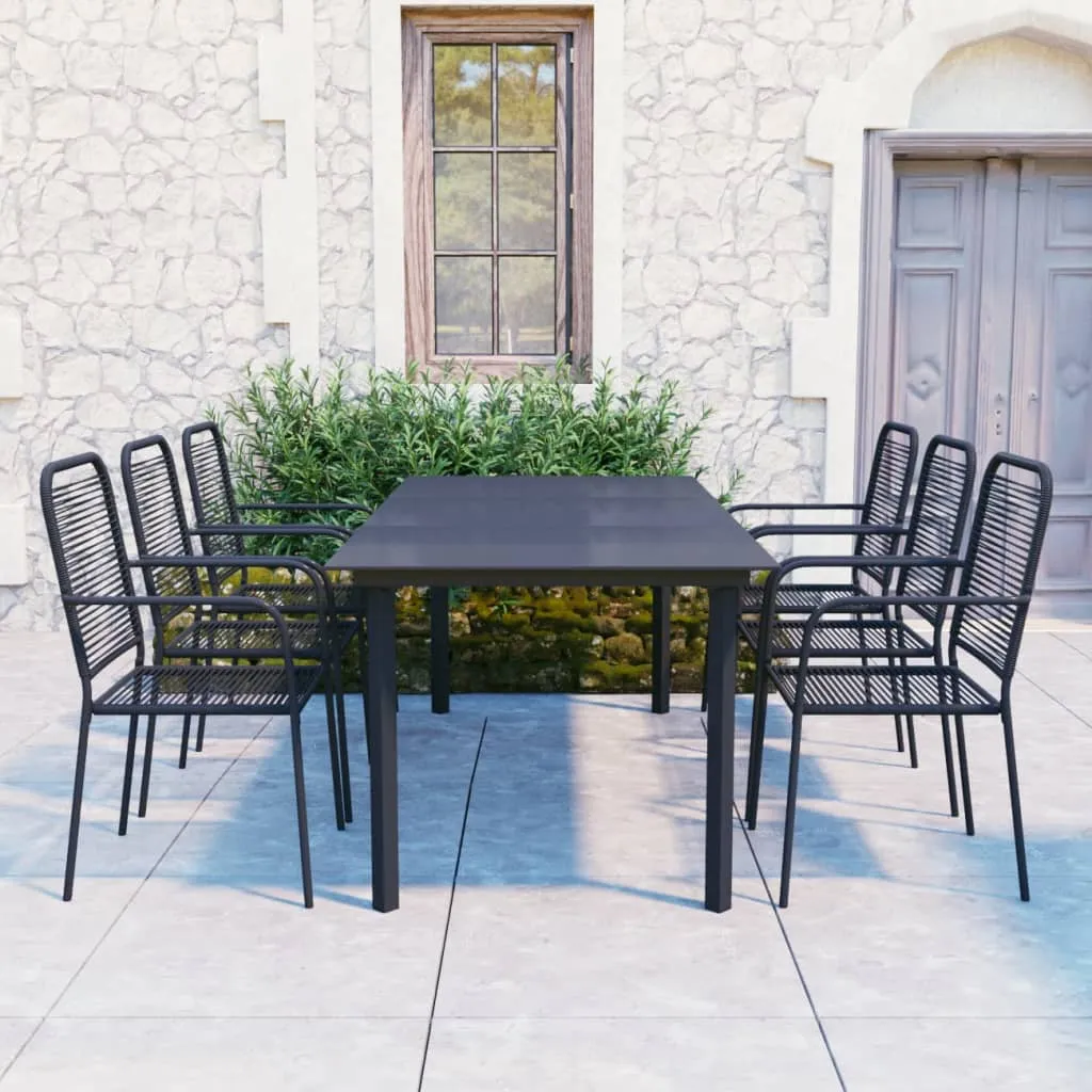 vidaXL Set da Pranzo da Giardino 7 pz Nero in Vetro e Acciaio